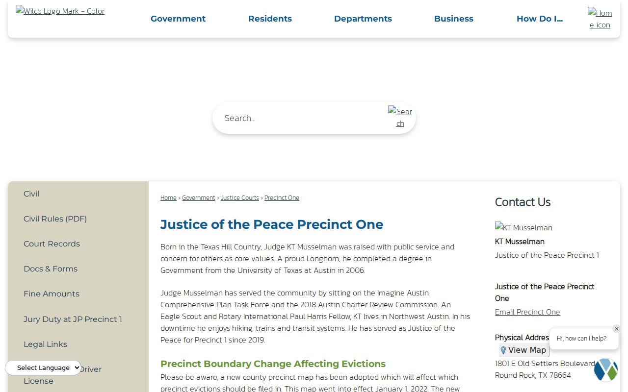 Williamson County bench warrant routing at a Justice of the Peace precinct office
