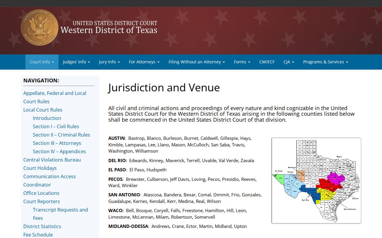 Williamson County arrest warrant federal jurisdiction context showing the Austin Division