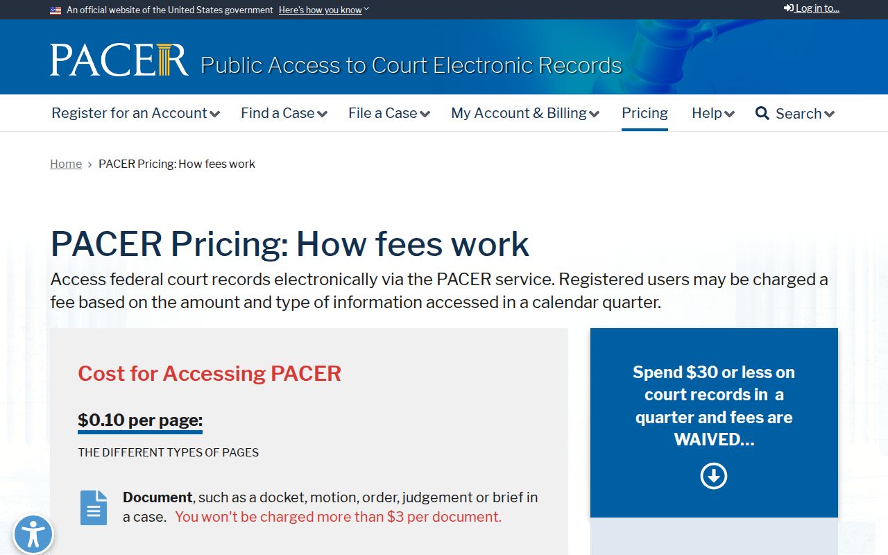 Williamson County arrest warrant federal case context with the official PACER fee information